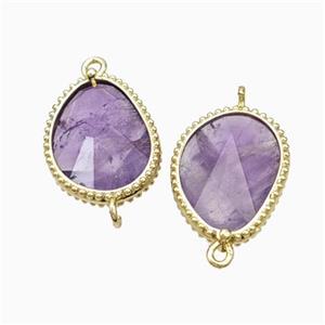 Natural Purple Amethyst Teardrop Connector Gold Plated, approx 14.5-20mm [GM24093]