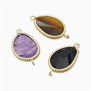Natural Gemstone Teardrop Connector Faceted Point Gold Plated, approx 14.5-20mm [GM24094]