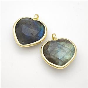 Natural Labradorite Heart Pendant Faceted Gold Plated, approx 16mm [GM24097]