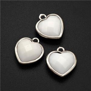White Porcelain Heart Pendant Faceted Platinum Plated, approx 10mm [GM24102]