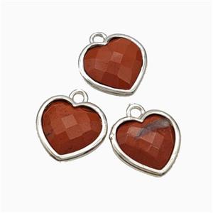 Natural Red Jasper Heart Pendant Faceted Platinum Plated, approx 10mm [GM24104]