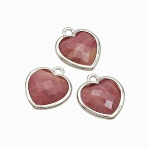 Natural Pink Wood Lace Jasper Heart Pendant Faceted Platinum Plated, approx 10mm [GM24107]