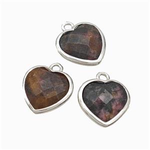 Natural Chinese Rhodonite Heart Pendant Faceted Platinum Plated, approx 10mm [GM24108]