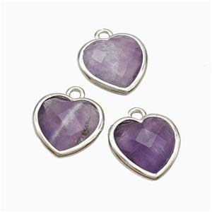 Natural Purple Amethyst Heart Pendant Faceted Platinum Plated, approx 10mm [GM24111]