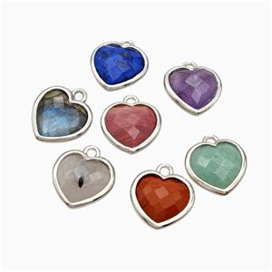 Natural Gemstone Heart Pendant Faceted Platinum Plated Mixed, approx 10mm [GM24112]