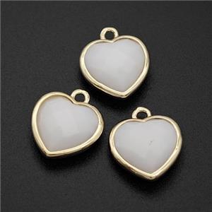 White Porcelain Heart Pendant Faceted Gold Plated, approx 10mm [GM24116]