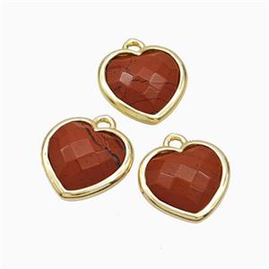 Natural Red Jasper Heart Pendant Faceted Gold Plated, approx 10mm [GM24118]