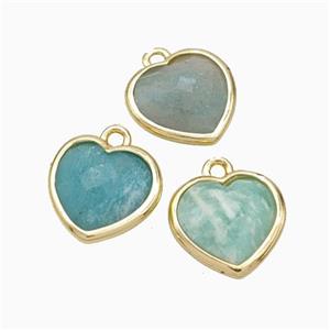Natural Green Amazonite Heart Pendant Faceted Gold Plated, approx 10mm [GM24121]