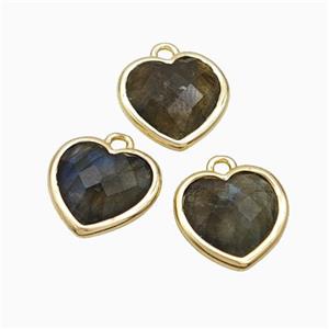 Natural Labradorite Heart Pendant Faceted Gold Plated, approx 10mm [GM24124]
