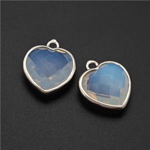 White Opalite Heart Pendant Faceted Platinum Plated, approx 12mm [GM24128]