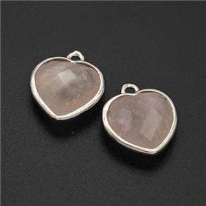 Natural Pink Rose Quartz Heart Pendant Faceted Platinum Plated, approx 12mm [GM24129]