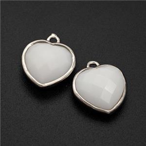 White Porcelain Heart Pendant Faceted Platinum Plated, approx 12mm [GM24130]