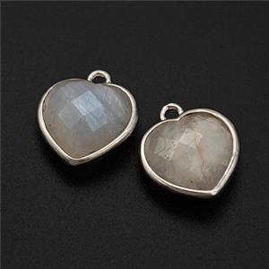 Natural White Moonstone Heart Pendant Faceted Platinum Plated, approx 12mm [GM24131]