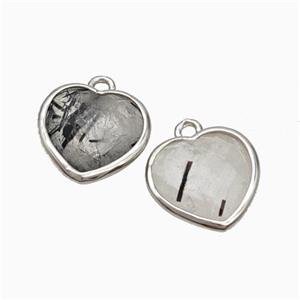 Natural Black Rutilated Quartz Heart Pendant Faceted Platinum Plated, approx 12mm [GM24132]