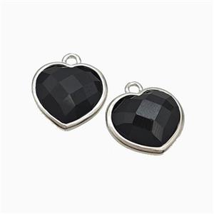 Natural Black Obsidian Heart Pendant Faceted Platinum Plated, approx 12mm [GM24133]