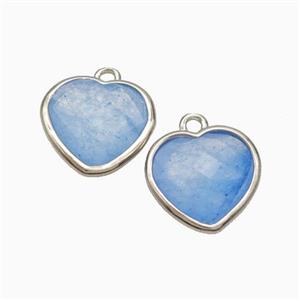 Blue Dye Jade Heart Pendant Faceted Platinum Plated, approx 12mm [GM24135]