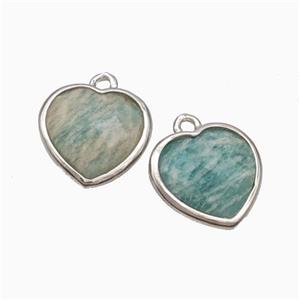 Natural Green Amazonite Heart Pendant Faceted Platinum Plated, approx 12mm [GM24138]