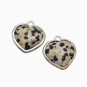 Natural Black Dalmatian Jasper Heart Pendant Faceted Platinum Plated, approx 12mm [GM24139]