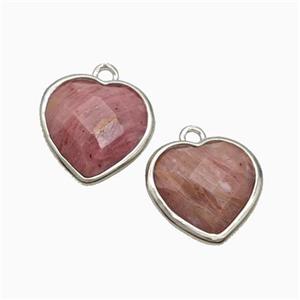 Natural Pink Wood Lace Jasper Heart Pendant Faceted Platinum Plated, approx 12mm [GM24140]