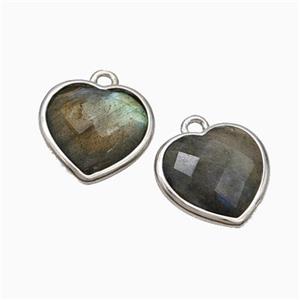 Natural Labradorite Heart Pendant Faceted Platinum Plated, approx 12mm [GM24143]