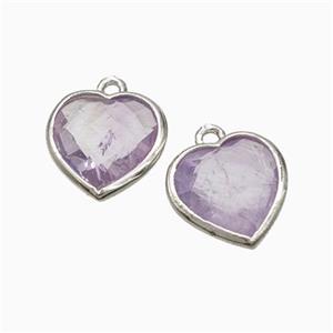 Natural Lt.purple Amethyst Heart Pendant Faceted Platinum Plated, approx 12mm [GM24146]