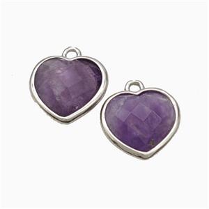 Natural Purple Amethyst Heart Pendant Faceted Platinum Plated, approx 12mm [GM24147]