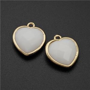 White Porcelain Heart Pendant Faceted Gold Plated, approx 12mm [GM24152]