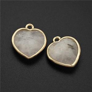 Natural White Moonstone Heart Pendant Faceted Gold Plated, approx 12mm [GM24153]