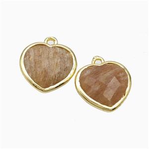 Natural Peach Sunstone Heart Pendant Faceted Gold Plated, approx 12mm [GM24155]