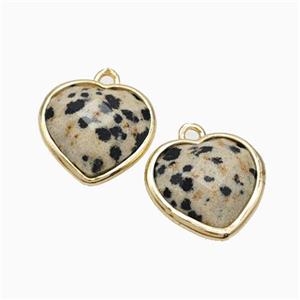 Natural Black Dalmatian Jasper Heart Pendant Faceted Gold Plated, approx 12mm [GM24157]