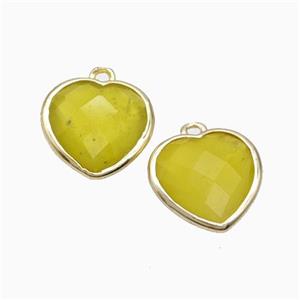 Olive Lemon Jade Heart Pendant Faceted Gold Plated, approx 12mm [GM24161]