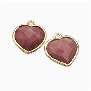 Pink Wood Lace Jasper Heart Pendant Faceted Gold Plated, approx 12mm [GM24162]