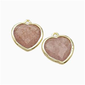 Natural Pink Strawberry Quartz Heart Pendant Faceted Gold Plated, approx 12mm [GM24163]