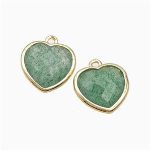 Natural Green Strawberry Quartz Heart Pendant Faceted Gold Plated, approx 12mm [GM24164]