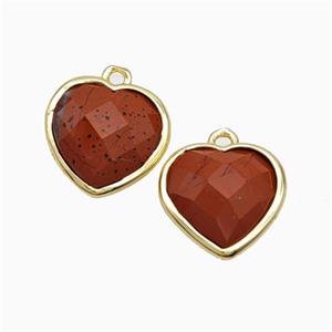 Natural Red Jasper Heart Pendant Faceted Gold Plated, approx 12mm [GM24165]
