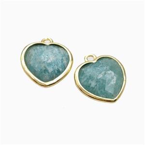 Natural Green Amazonite Heart Pendant Faceted Gold Plated, approx 12mm [GM24166]