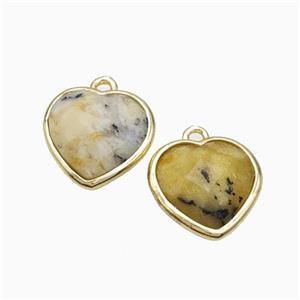 Natural Yellow Moss Opal Heart Pendant Faceted Gold Plated, approx 12mm [GM24168]