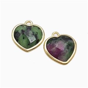 Natural Ruby In Zoisite Heart Pendant Green Faceted Gold Plated, approx 12mm [GM24169]
