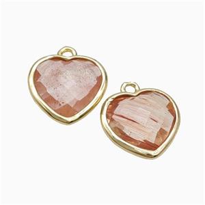 Synthetic Peach Quartz Heart Pendant Faceted Gold Plated, approx 12mm [GM24170]