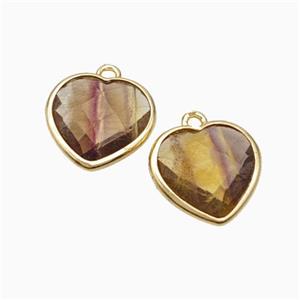 Natural Yellow Fluorite Heart Pendant Faceted Gold Plated, approx 12mm [GM24171]