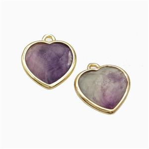 Natural Purple Fluorite Heart Pendant Faceted Gold Plated, approx 12mm [GM24173]