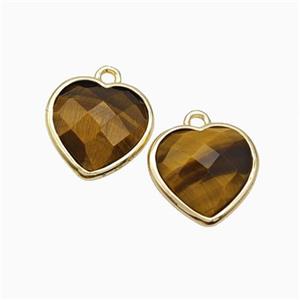 Natural Tiger Eye Stone Heart Pendant Faceted Gold Plated, approx 12mm [GM24174]