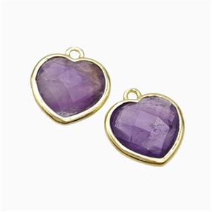 Natural Purple Amethyst Heart Pendant Faceted Gold Plated, approx 12mm [GM24177]
