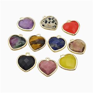 Natural Gemstone Heart Pendant Faceted Gold Plated Mixed, approx 12mm [GM24178]