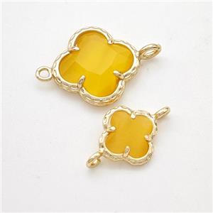 Golden Cats Eye Glass Clover Connector Gold Plated, approx 14mm [GM24182-14MM]