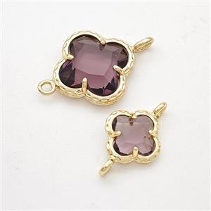 Purple Crystal Glass Clover Connector Gold Plated, approx 10mm [GM24184-10MM]