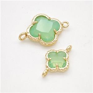 Green Opalite Glass Clover Connector Gold Plated, approx 14mm [GM24185-14MM]