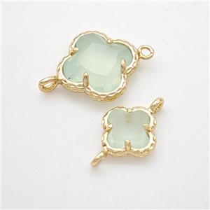 Lt.green Jadeite Glass Clover Connector Gold Plated, approx 14mm [GM24186-14MM]