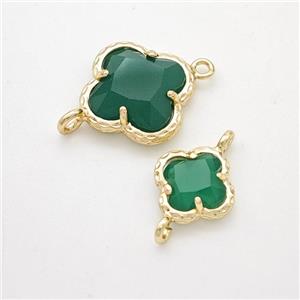 Green Jadeite Glass Clover Connector Gold Plated, approx 14mm [GM24187-14MM]