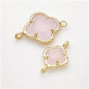 Pink Jadeite Glass Clover Connector Gold Plated, approx 14mm [GM24188-14MM]